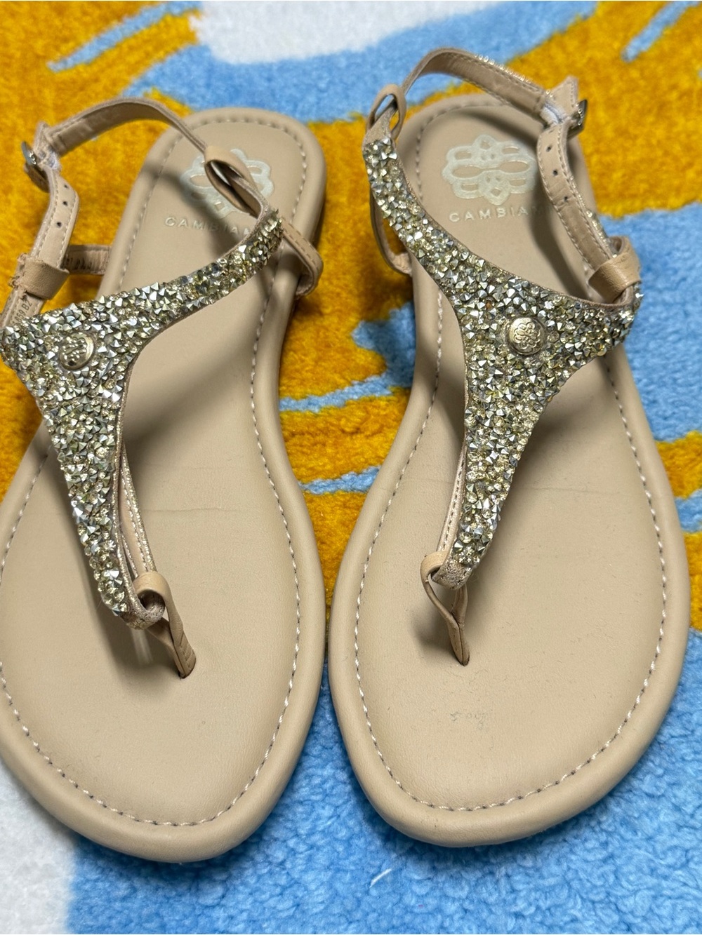 Cambiami Crystal-Embellished Nude T-Strap Sandals - Changable Straps!